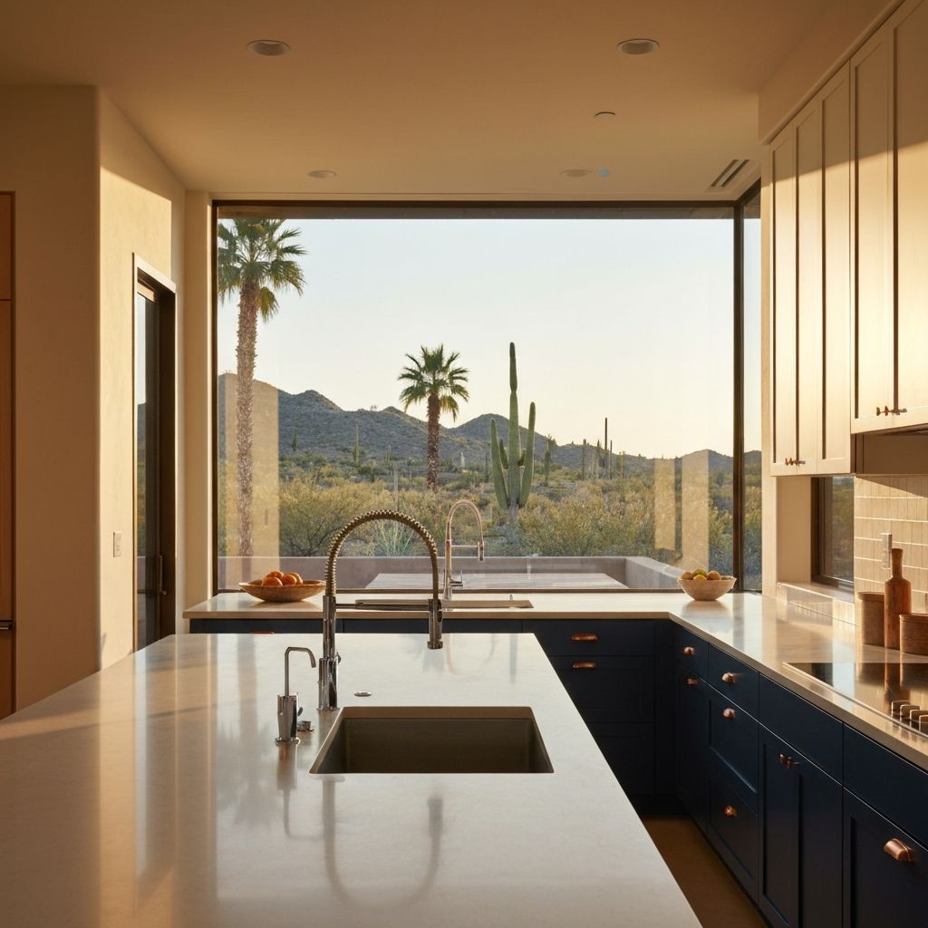 Modern Arizona home kitchen with desert view